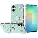 Samsung A06 Splendid Glitter with Diamonds All Around Edges Ring Stand - Teal
