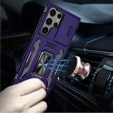 Samsung S25 Ultra Utter Tough Metal Ring Movable Camera Window Hybrid Case Cover - Dark Purple