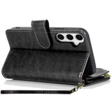 Samsung S25/S24 Luxury Wallet Card ID Zipper Money Holder Case Cover - Black