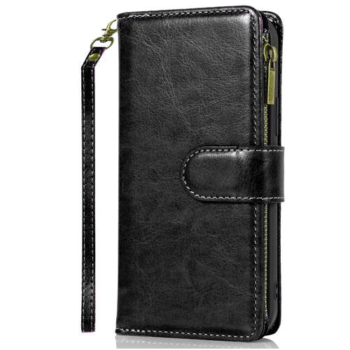 Samsung S25/S24 Luxury Wallet Card ID Zipper Money Holder Case Cover - Black