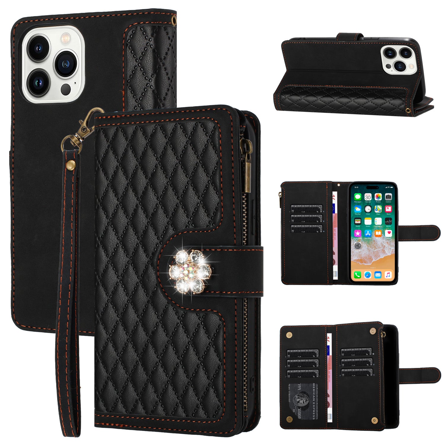 LUXURY JEWEL WALLET CASE FOR SAMSUNG S24+ BLACK