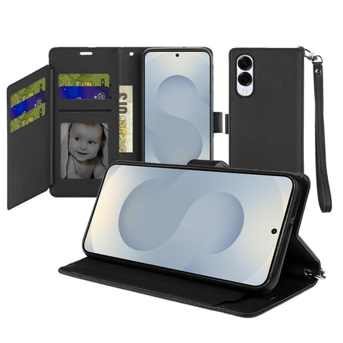 Samsung Galaxy s25 Edge Wallet ID Card Holder Case Cover - Black