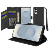 Samsung Galaxy s25 Edge Wallet ID Card Holder Case Cover - Black