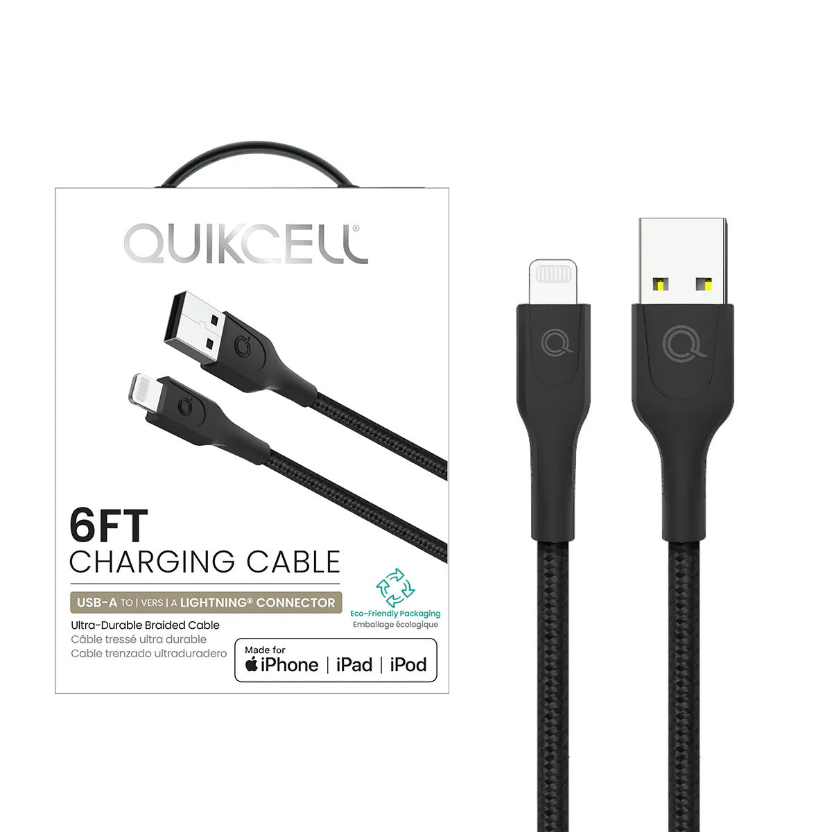 Quikcell   6ft FAST CHARGE CABLE Lightning to USB-A Black
