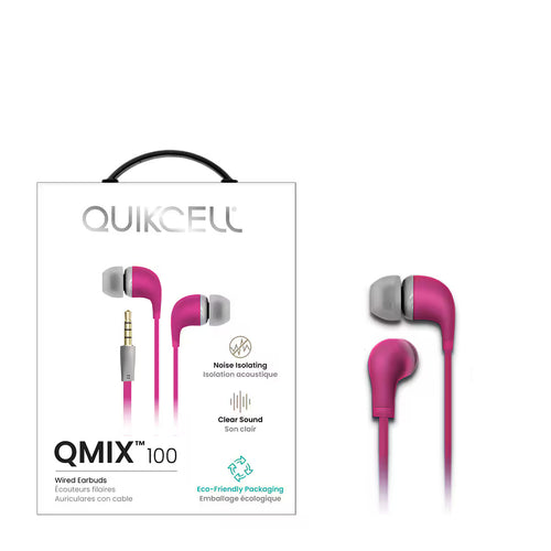 Quikcell   QMIX 100 Stereo Earbuds Pink