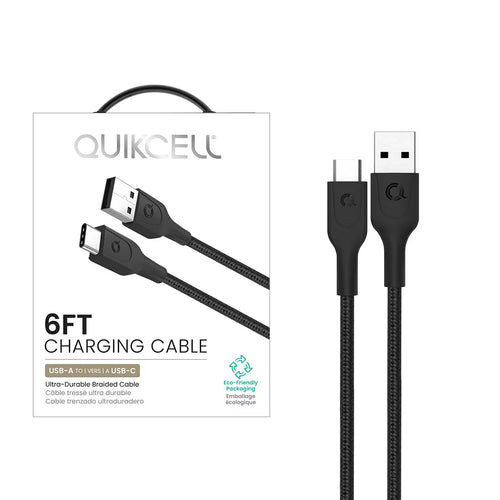 Quikcell   6ft FAST CHARGE CABLE USB-A to USB-C Black