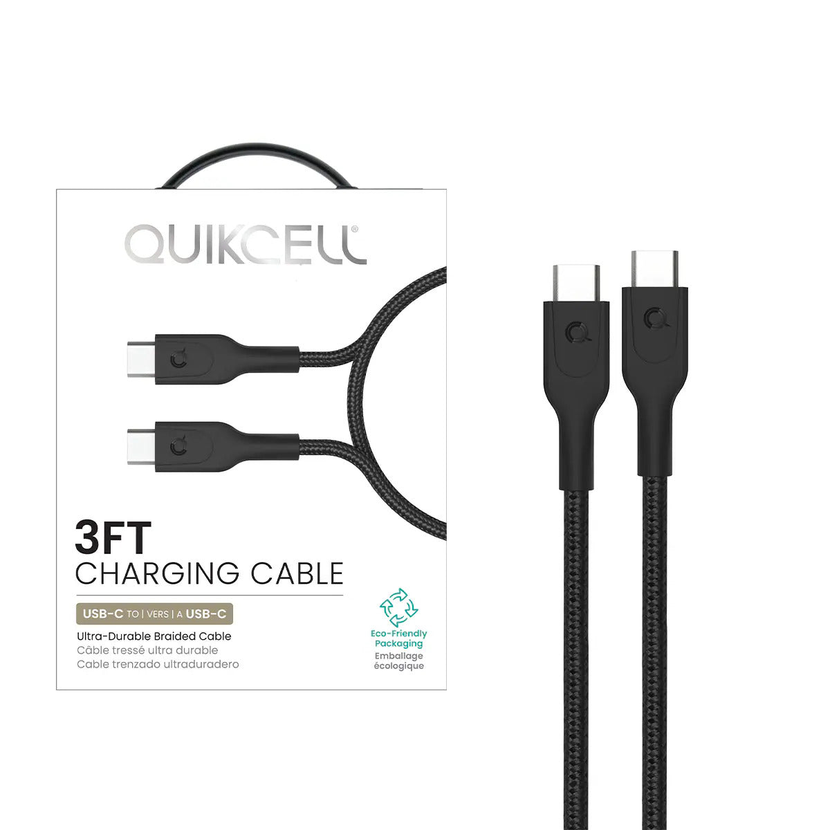 Quikcell   3ft FAST CHARGE CABLE USB-C to USB-C Black