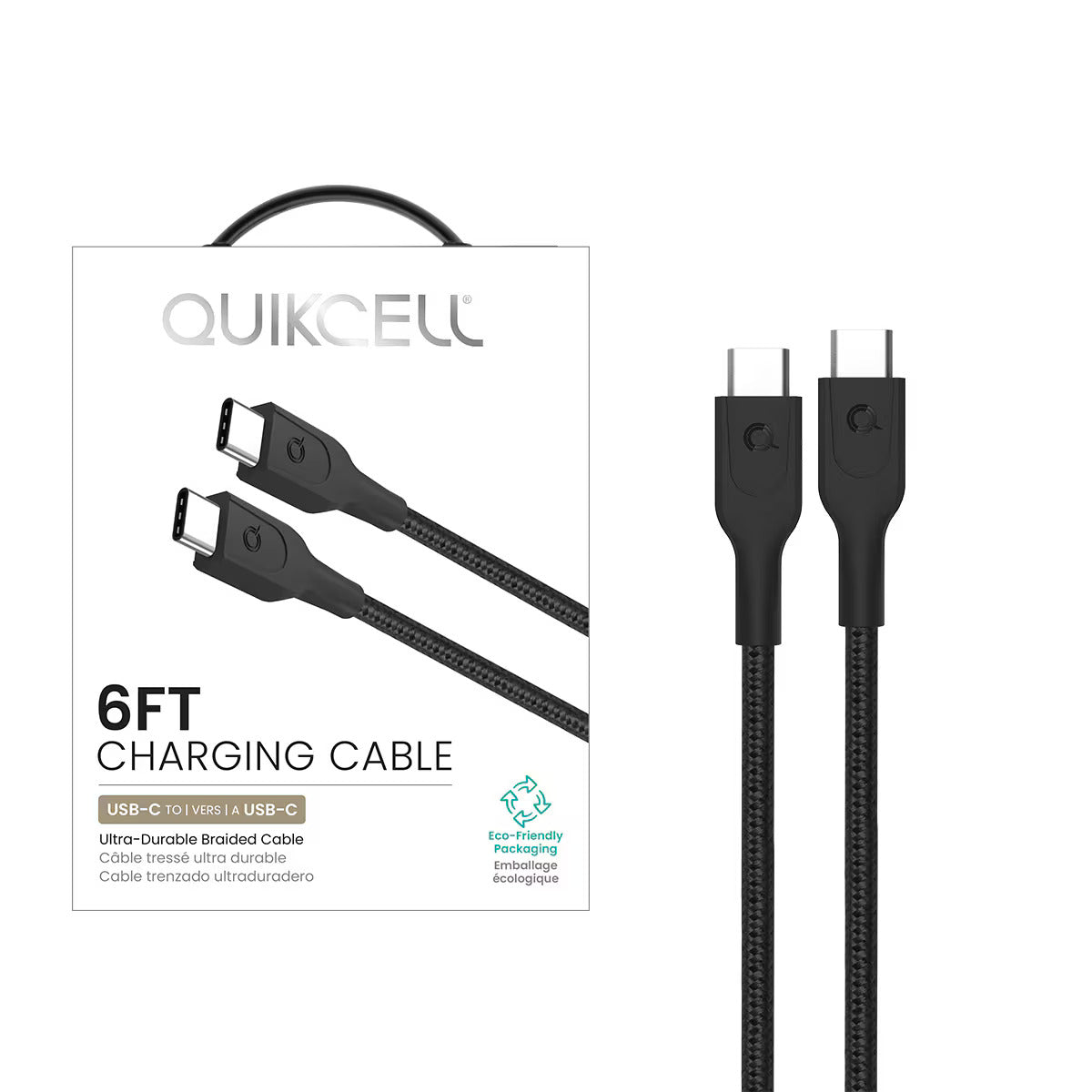 Quikcell   6ft FAST CHARGE CABLE USB-C to USB-C Black