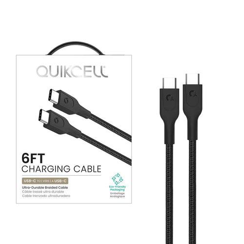 Quikcell   6ft FAST CHARGE CABLE USB-C to USB-C Black