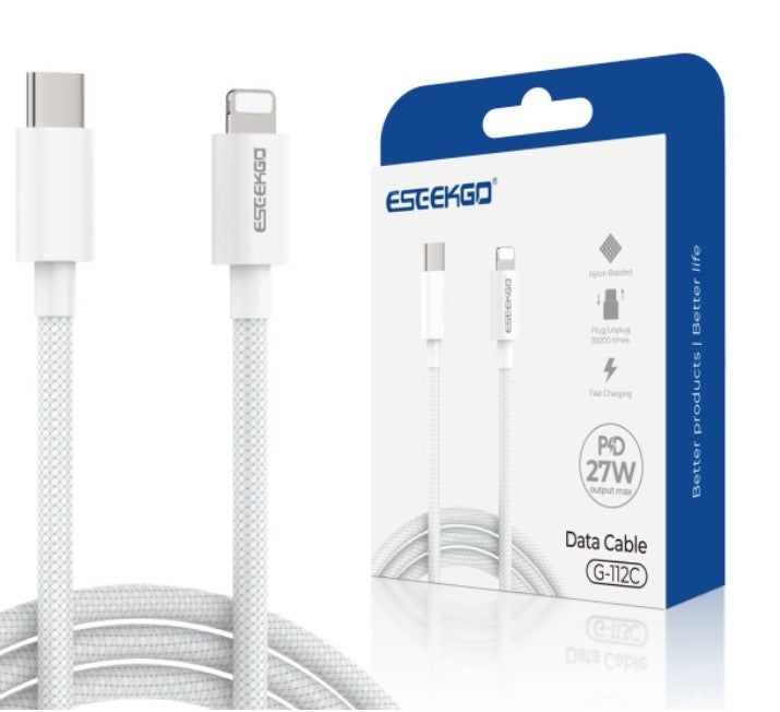 ESEEKGO G-112C 4FT TYPE C TO 8 PIN USB BRAIDED WHT