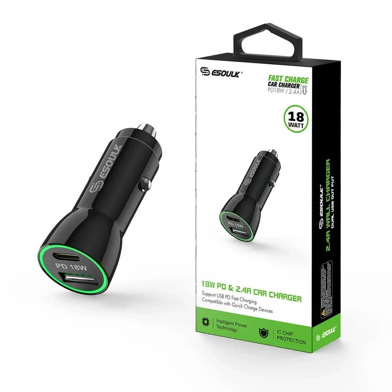 ESOULK EA11P 18W TYPE C CAR POWER ADAPTER - BLACK