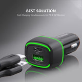 36W FAST CAR CHARGER 18W PD+18W QC